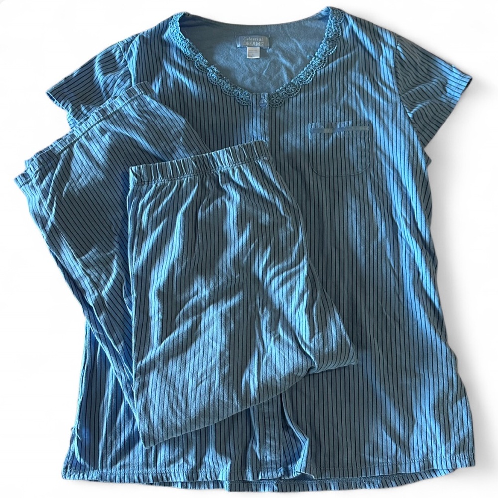 Celestial Dreams Vintage Blue Striped Pajama Set